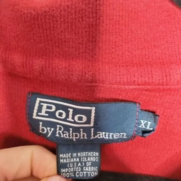 Polo Ralph Lauren Sweater Mens XL Red 1/4 Quarter Zip High Neck Long Sleeve 90's - Picture 9 of 10